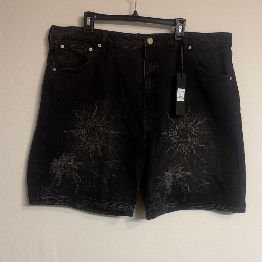 Relaxed You Know The Vibes Be Chill Denim Shorts - Black Wash